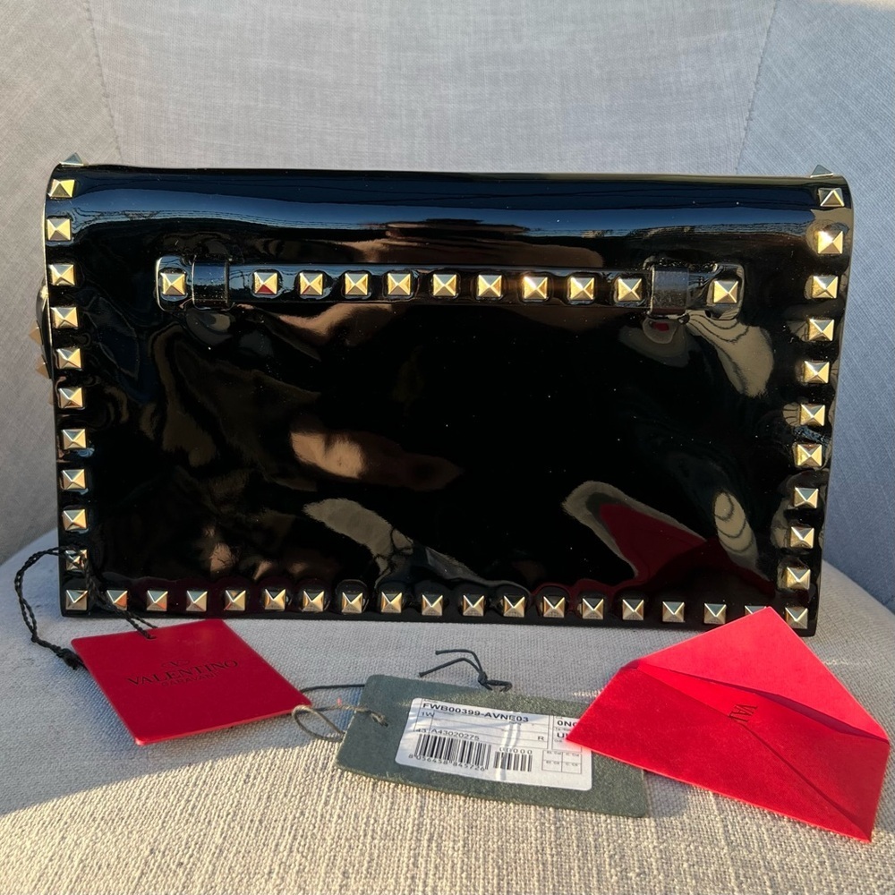 Valentino Rockstud Flap Wristlet Clutch Bag Patent Leather